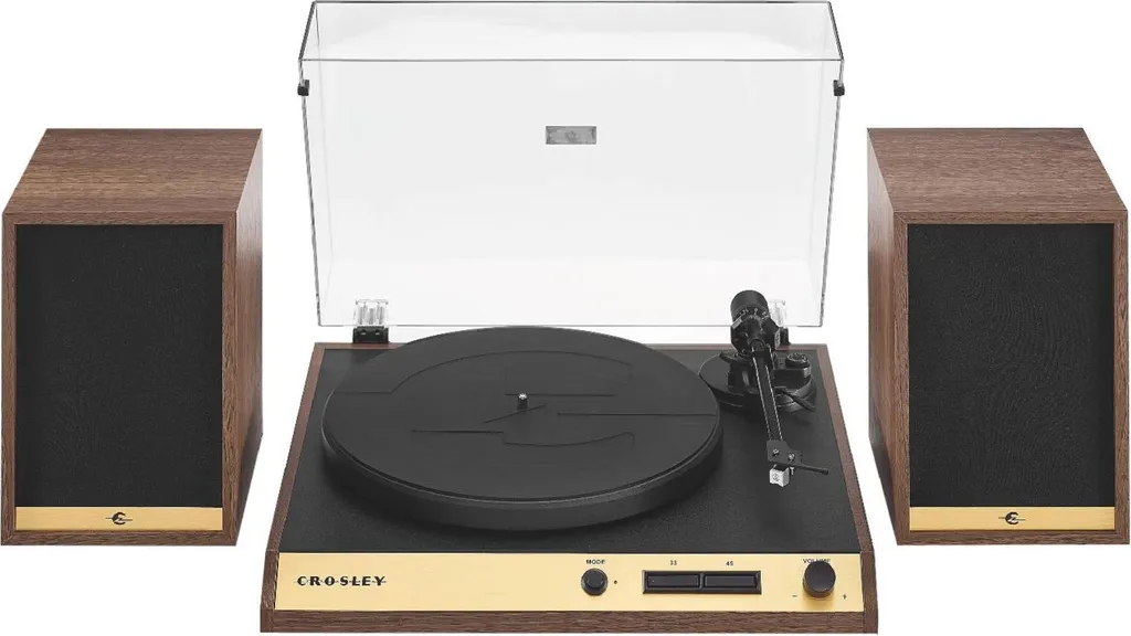 Tourne-disque Bluetooth Crosley C72 noyer et ses enceintes stéréo