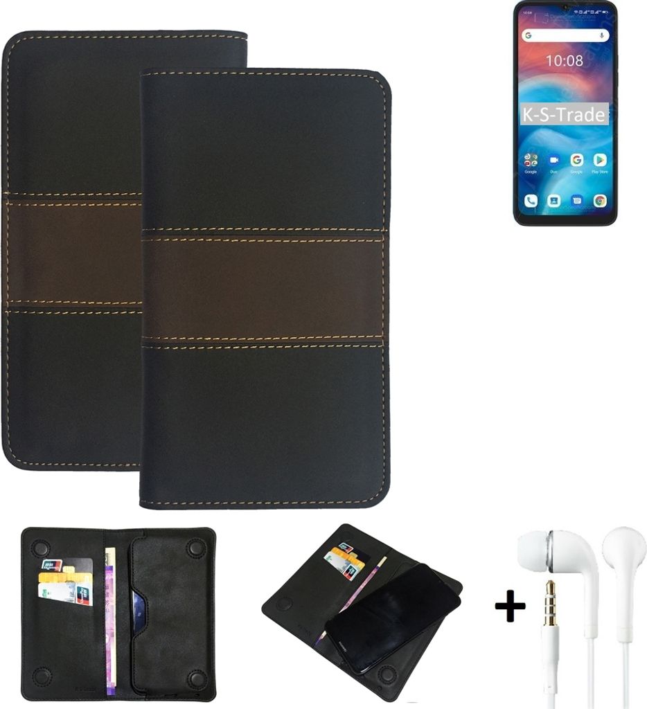 K-S-Trade Handyhülle + Kopfhörer kompatibel mit UMIDIGI G1 Schutzhülle Walletcase Bookstyle Tasche Schutz Case Hülle Wallet Cover Kunstleder