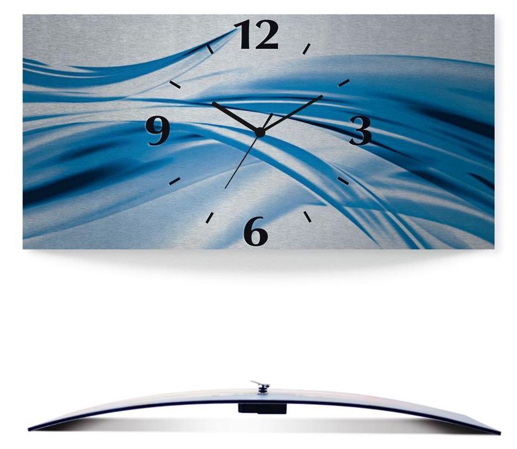 ARTland Wanduhre, gebogen Funkuhr - schwarzer Zeiger Schöne blaue Welle - Abstrakt Größe: 60x30 cm
