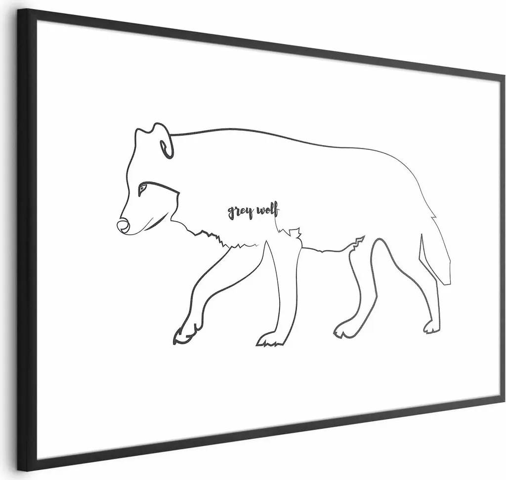 Poster del lupo 90x60 cm con cornice nera senza margini