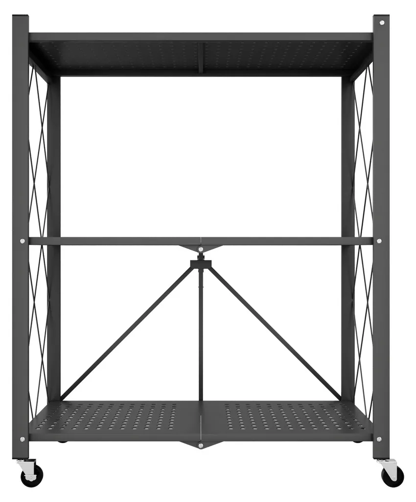 Étagère Métallique Pliable 3 Niveaux Gain de Place avec Roulettes Noir - 3
