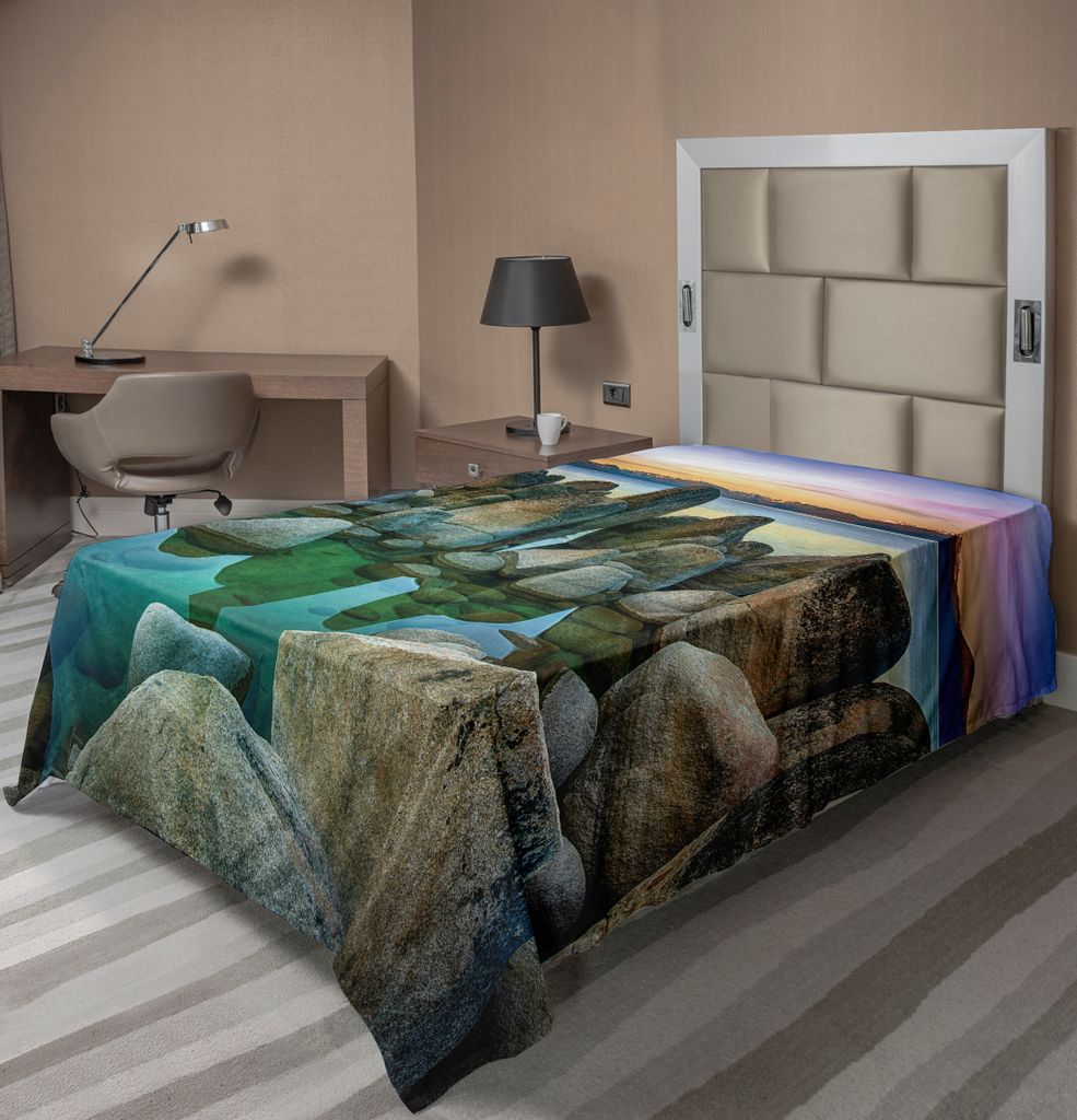 ABAKUHAUS See Bettlaken, Verschiedene Sized Condensed Rocks Im Fluss Zur Abendzeit, Wenn Lampen Down Marine Thema, weiches bequemes oberes Bettlake...