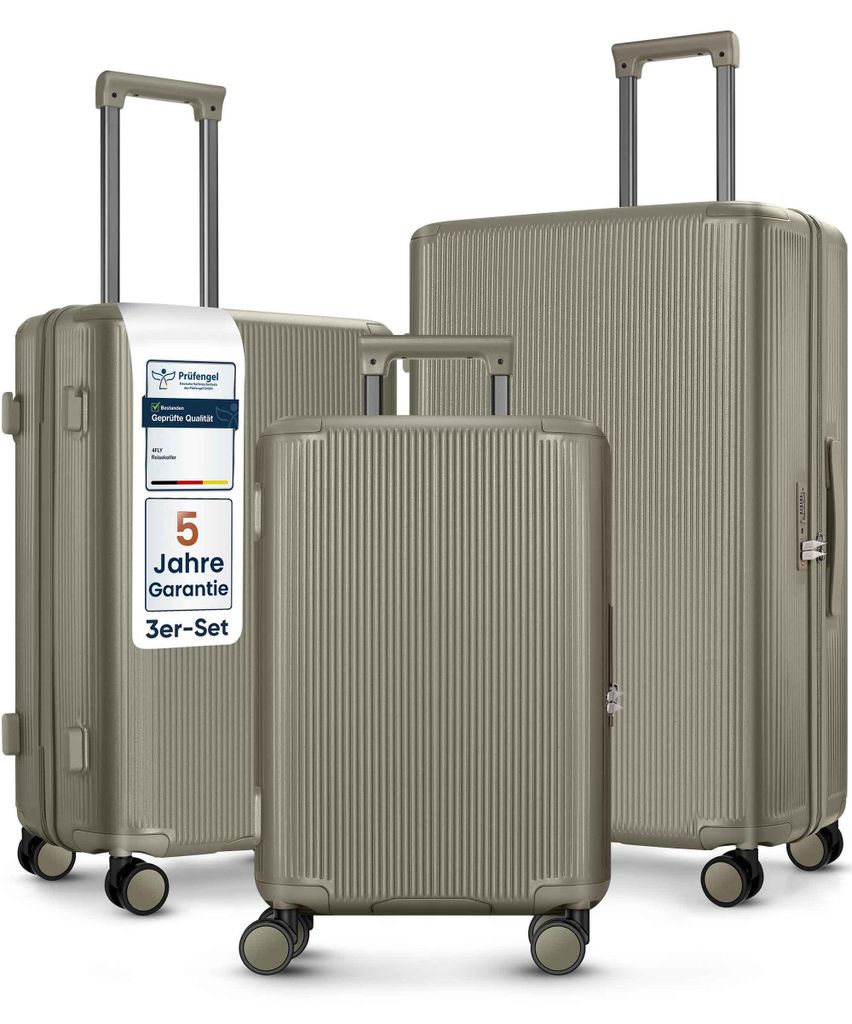 4FLY Hartschalen-Reisekoffer Set 3-teilig (M/L/XL) aus Polycarbonat – mit TSA-Schloss, 4 Spinner-Doppelrollen und Aluminium-Teleskopgriff