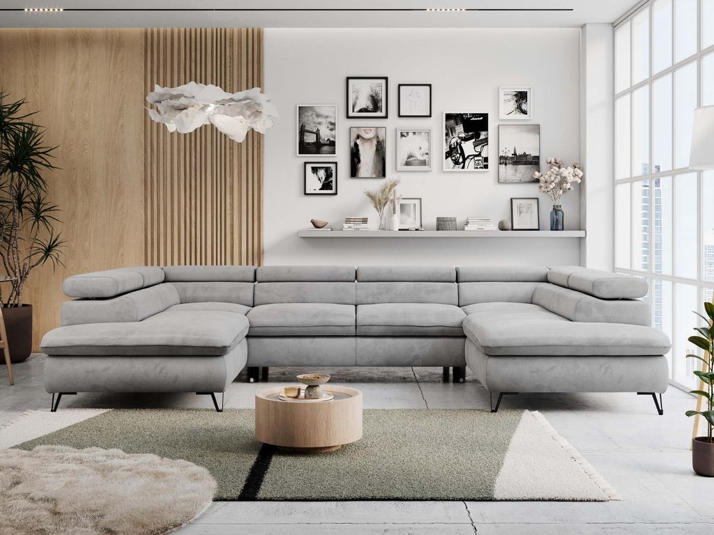 Wohnzimmersofa U-form, Eckcouch, Schlaffunktion und Produktbild 