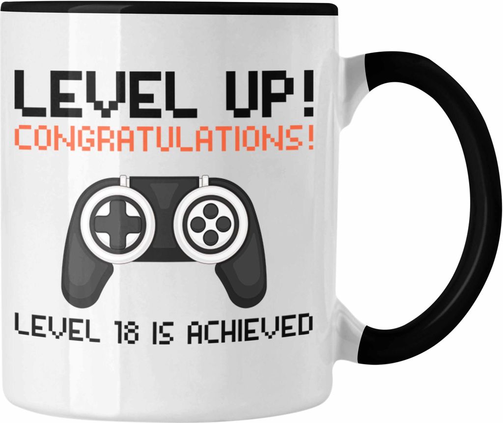 Trendation - 18. Geburtstag Tasse Jungen Jungs Geschenk 18er Geschenkidee 18 Sohn Gamer (Schwarz)