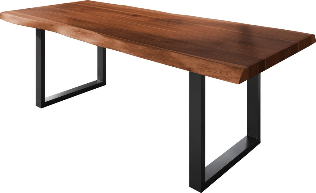 Esstisch Baumkante massiv Akazie nussbaumfarben 240 x 120 U-Gestell Metall schwarz TITAN
