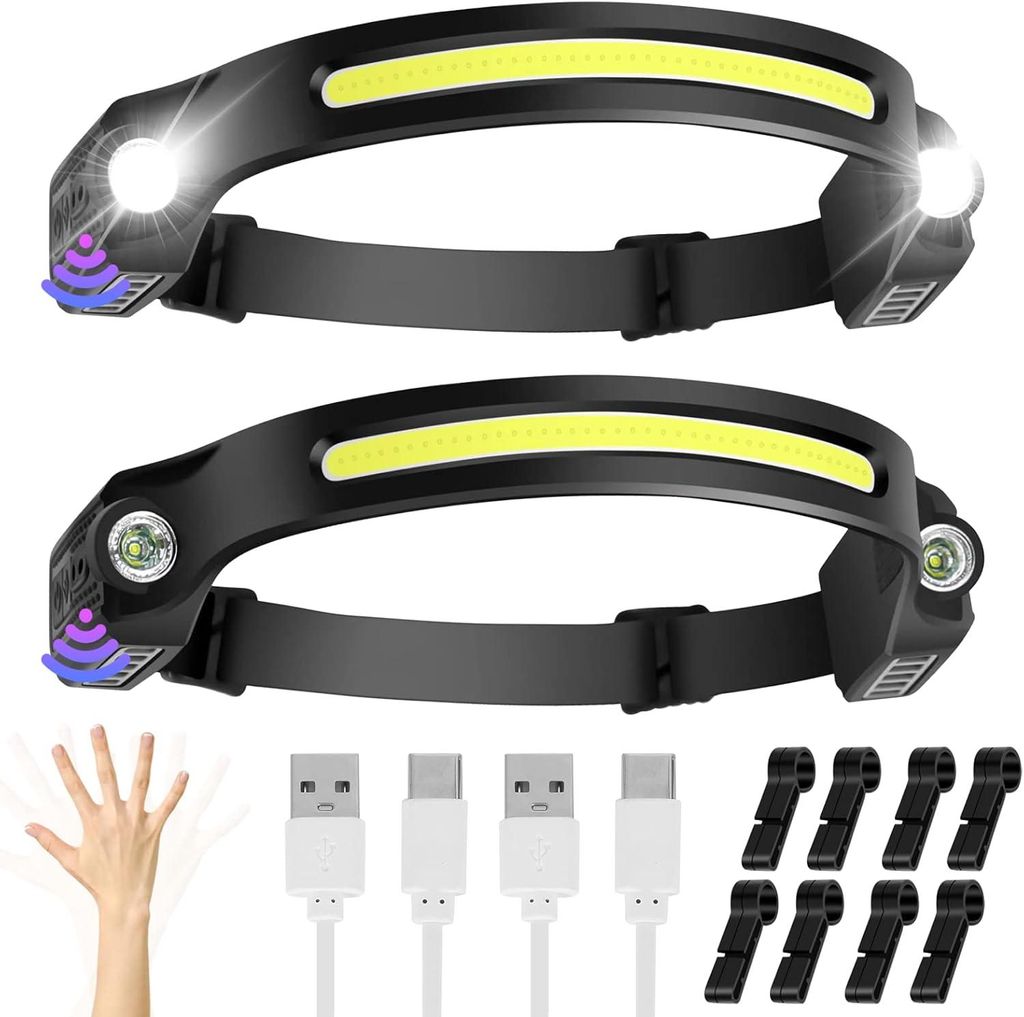 Stirnlampe LED Wiederaufladbar 2 Stück Headlamp 260 Grad Produktbild 