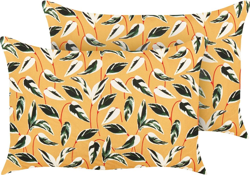BELIANI Gartenkissen Gelb 40 x 60 cm Rechteckig Blätter Muster Blatt Motiv für Garten Terrasse Outdoor