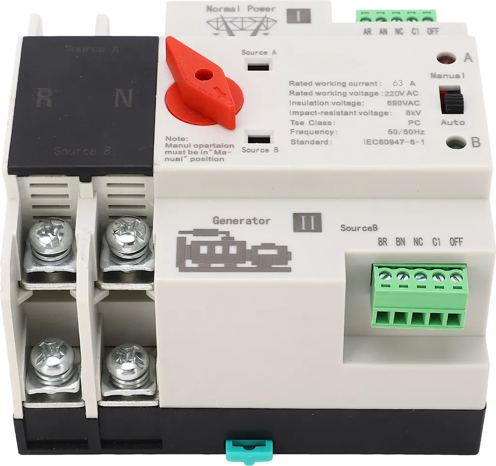 Inverseur de source automatique double puissance pour installation 2P