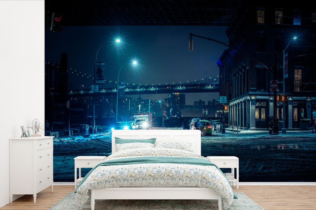 MuchoWow Fototapete für Wohnzimmer oder Schlafzimmer Wandtapete Vinyl Motivtapete New York - Brooklyn - Brücke - 360x240 cm - Vinyl-Tapete