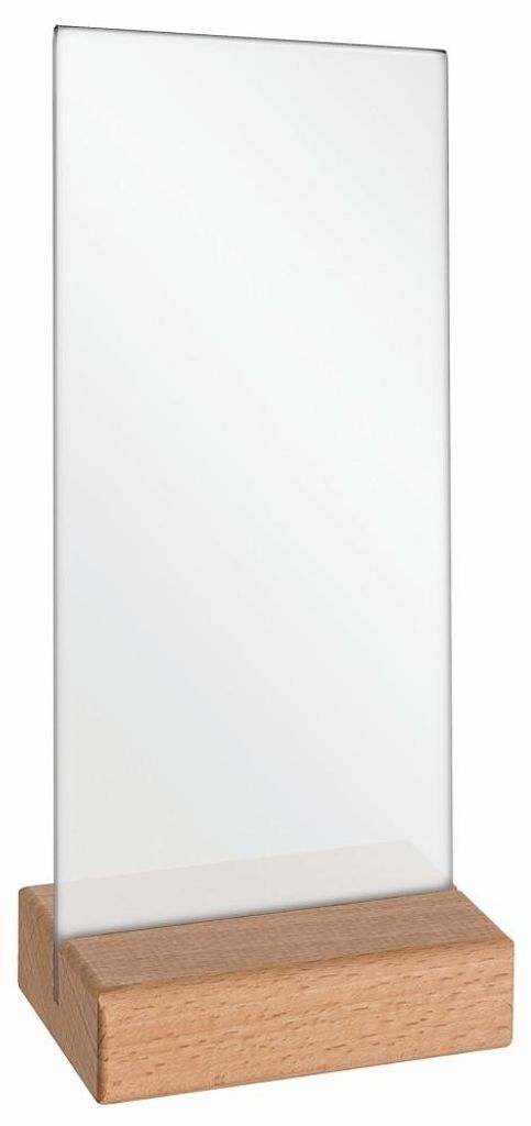 Tischkartenhalter DIN Lang beiseitig Hochformat mit Acryl Plakattasche aus unbehandeltem Buchenholz Tischaufsteller Speisekartenhalter