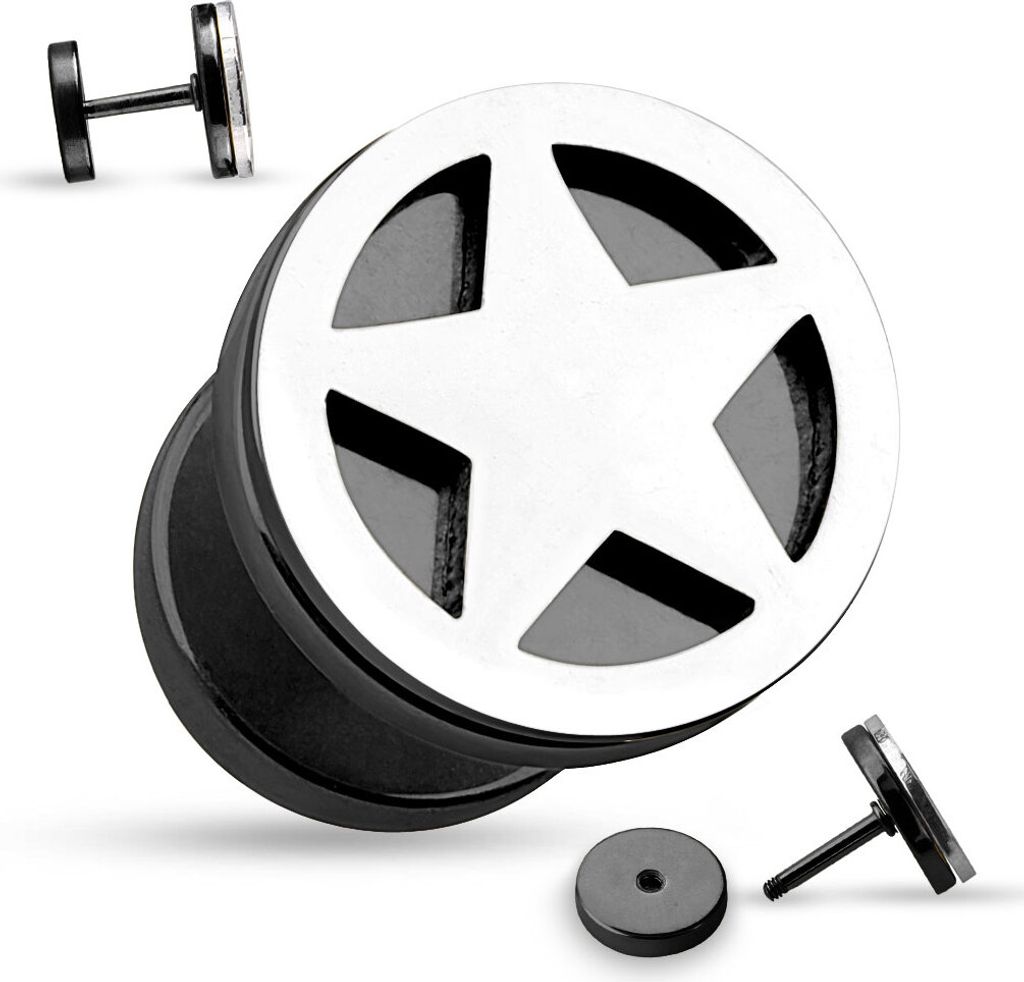 Fake Plug Stern Star Fakeplug Ohr Piercing Cut Out Ohrstecker Chirurgenstahl schwarz 0
