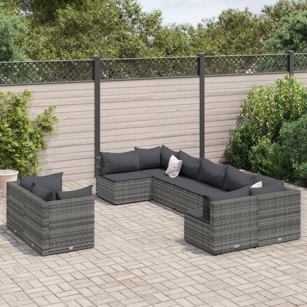 Design 9-tlg. Garten-Sofagarnitur mit Kissen Grau Poly Produktbild 