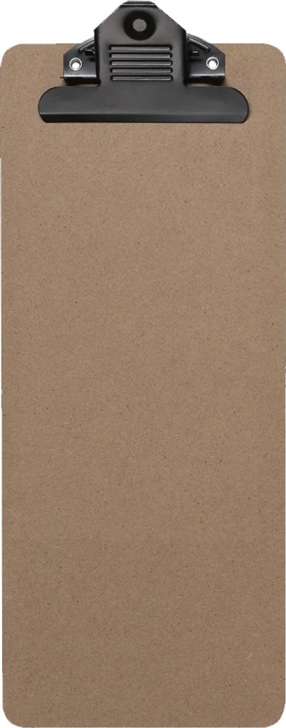 A clipboard with a clip at the top, shown from a front-facing perspective.