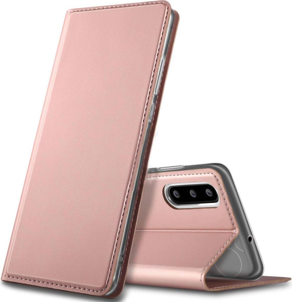 Conie Ultra Slim Klapp Tasche für Huawei P30 Kartenfach Hülle Rundumschutz in Rosa