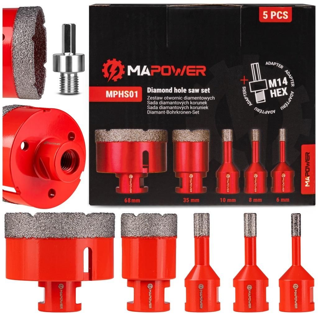 Zestaw otwornic diamentowych MAPOWER 6–68 mm M14 do gresu i Zdjęcie produktu 