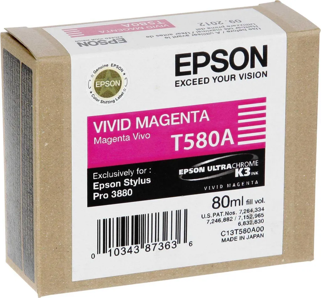 Cartouche Epson T580 Vivid Magenta 80 ml contre la décoloration photo