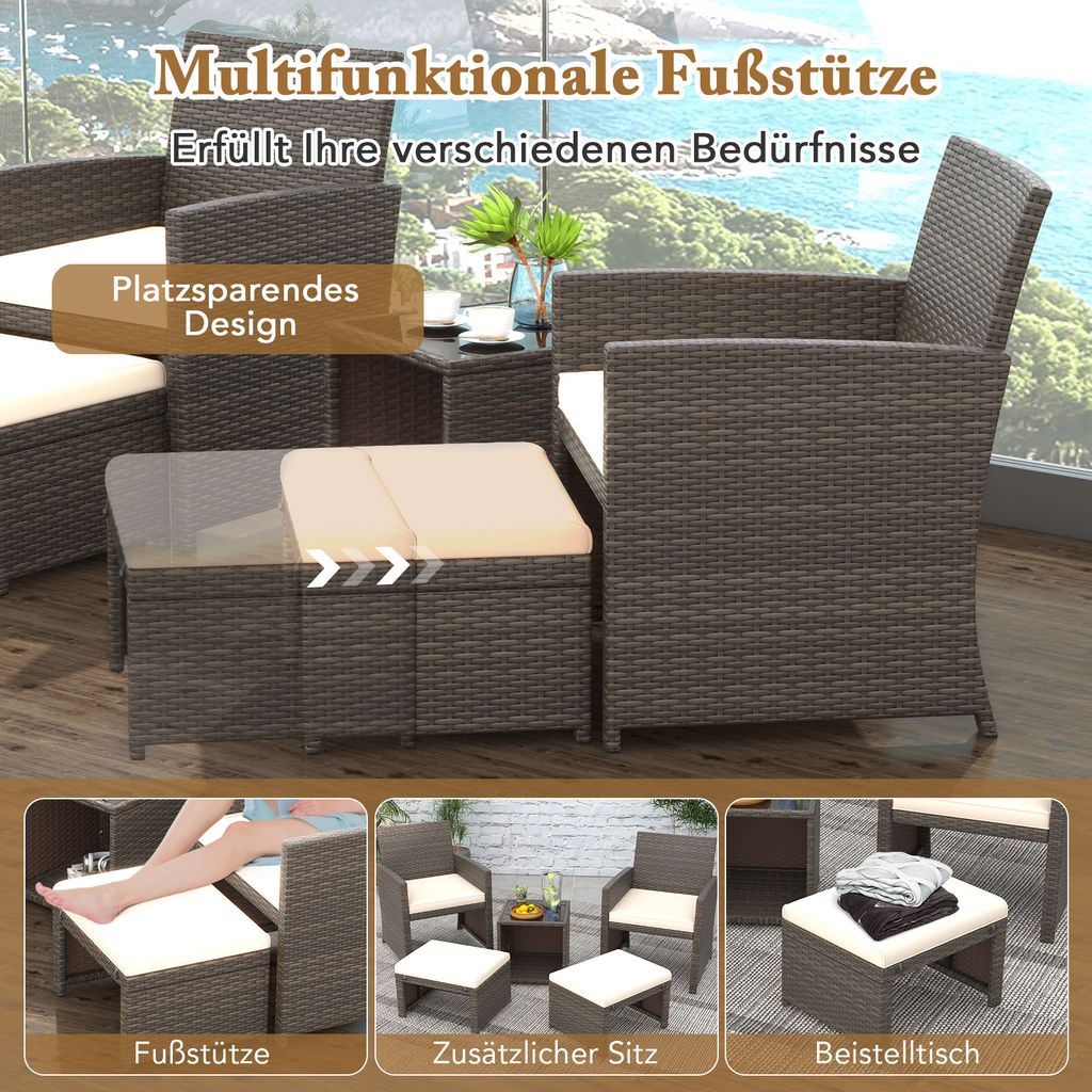 COSTWAY 5er Set Rattan Möbel Balkonset Gartenmöbel mit Produktbild 6