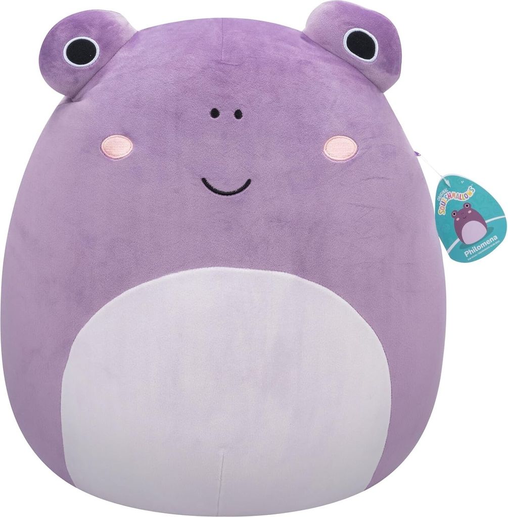 A plush toy frog is shown against a white background.