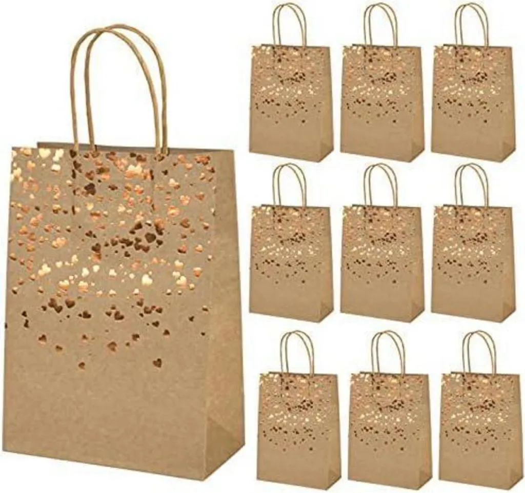 Mikihat Set de 10 Sacs en Papier Kraft avec Décoration Cœur Élégante