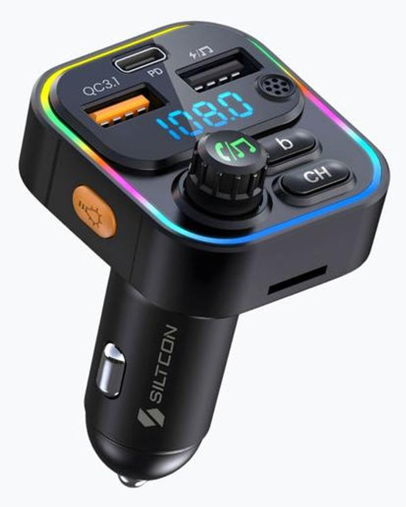 Siltcon FM Transmitter Bluetooth Auto – USB-C 22.5W Ladegerät, USB-A, SD-Karte, Carkit, BT 5.3