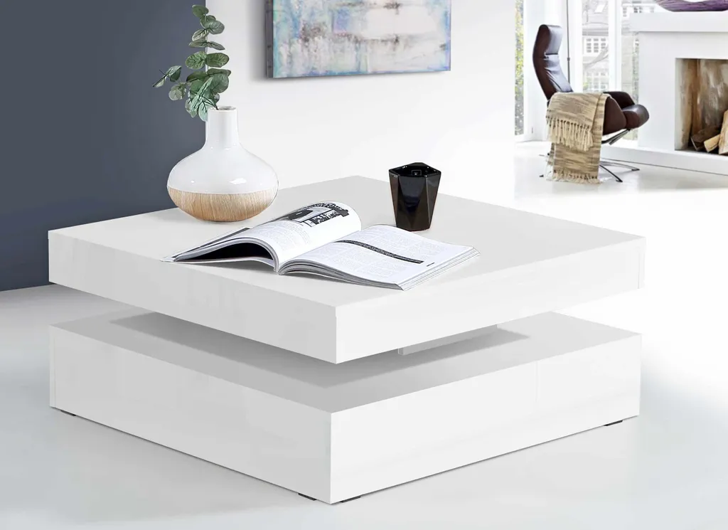 Table basse rotative 78x78 cm blanche pour salon moderne et convivial - 2