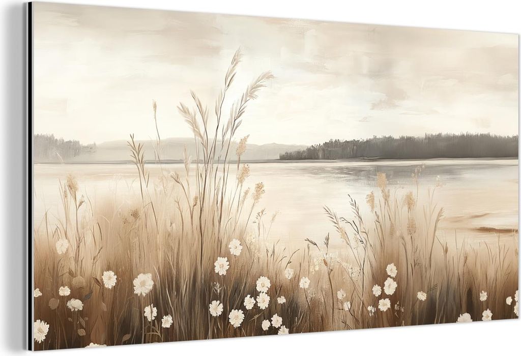 MuchoWow Wanddekoration Metall Metallbild Wandkunst 120x60 cm See - Wasser - Natur - Beige MuchoWow Aluminium Gemälde - Metalbilder