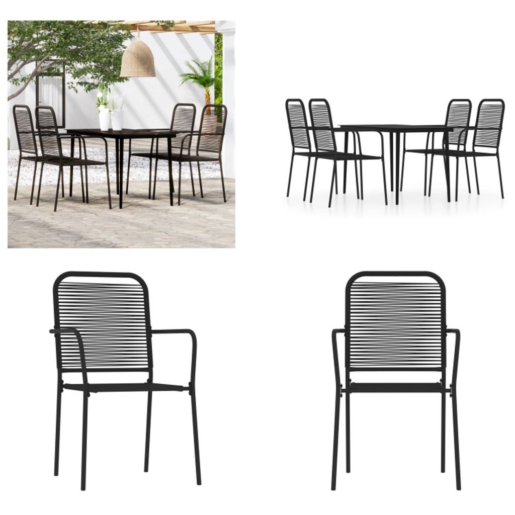 vidaXL 5 tlg. Garten Essgruppe Schwarz - Garten-Essgruppe - Garten-Essgruppen - Outdoor-Essgruppe - Terrassen-Essgruppe