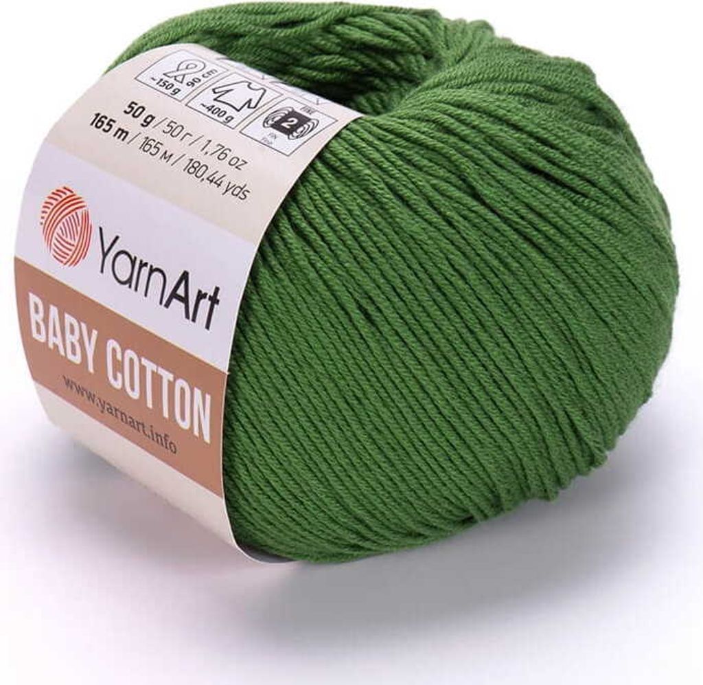 YarnArt Baby Baumwolle 441, Weiches Garn, 50g/165m, Grün, für Kinderbekleidung