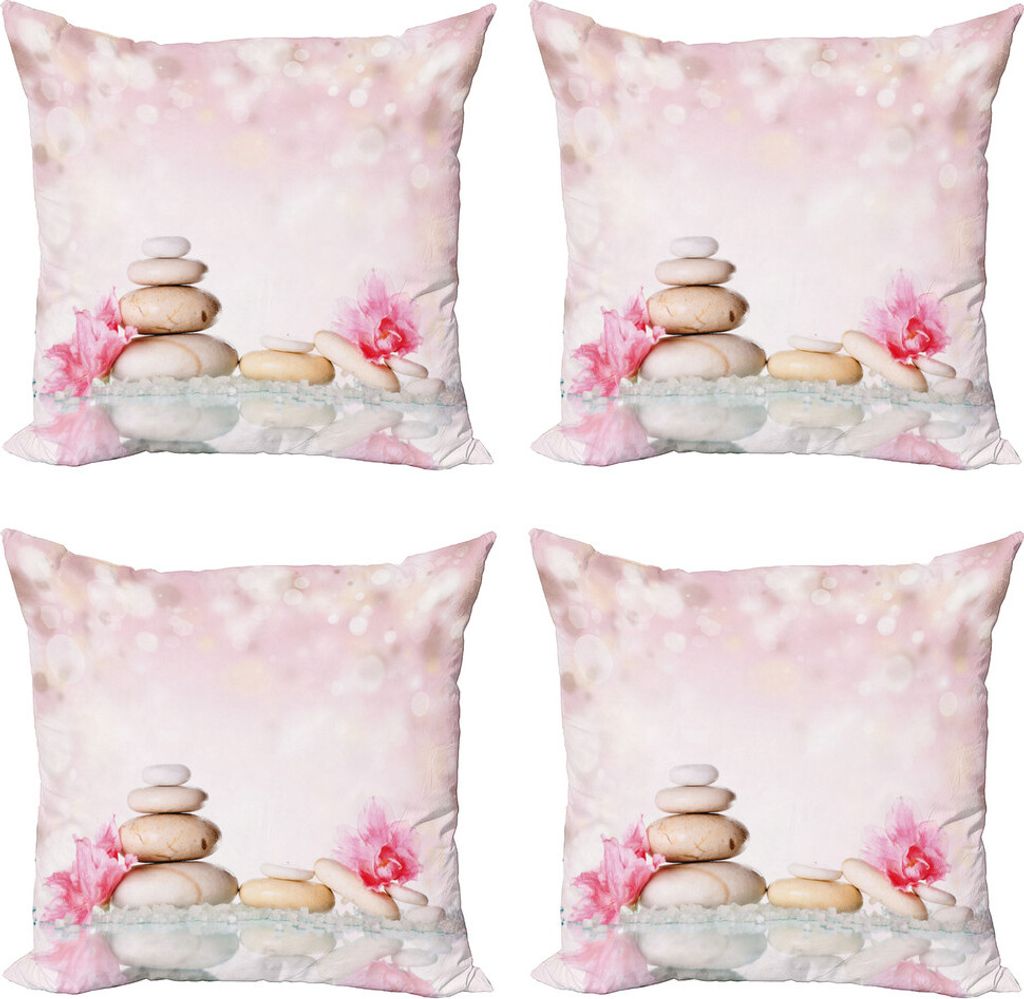 ABAKUHAUS Spa Kissenbezug Set (4 Stück), Bohemian Chakra Stones, Moderner Doppelseitiger Digitaldruck, 60 cm x 60 cm, Pale Pink Peach