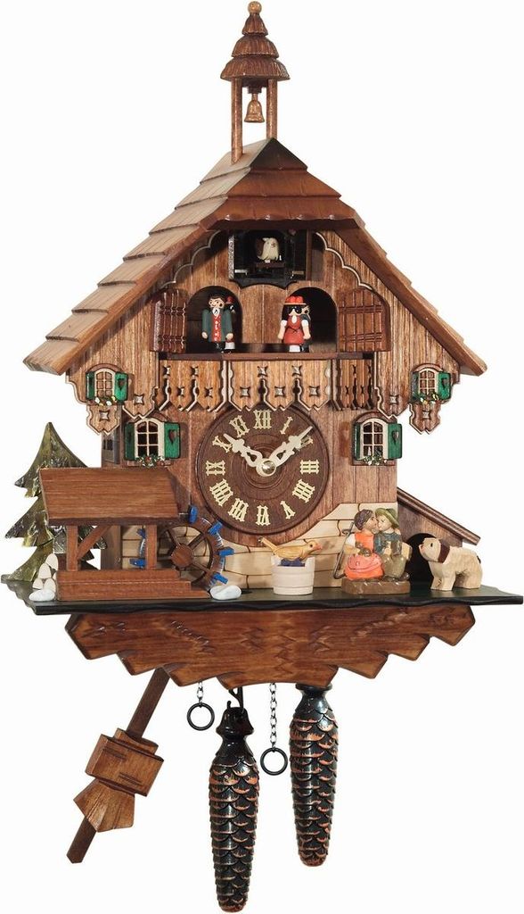 Engstler - 4484_MT - Kuckucksuhr - Kettenuhrwerk 1 Tag - Nussbaum - mit Musik mit Tanzpaar - 35 cm