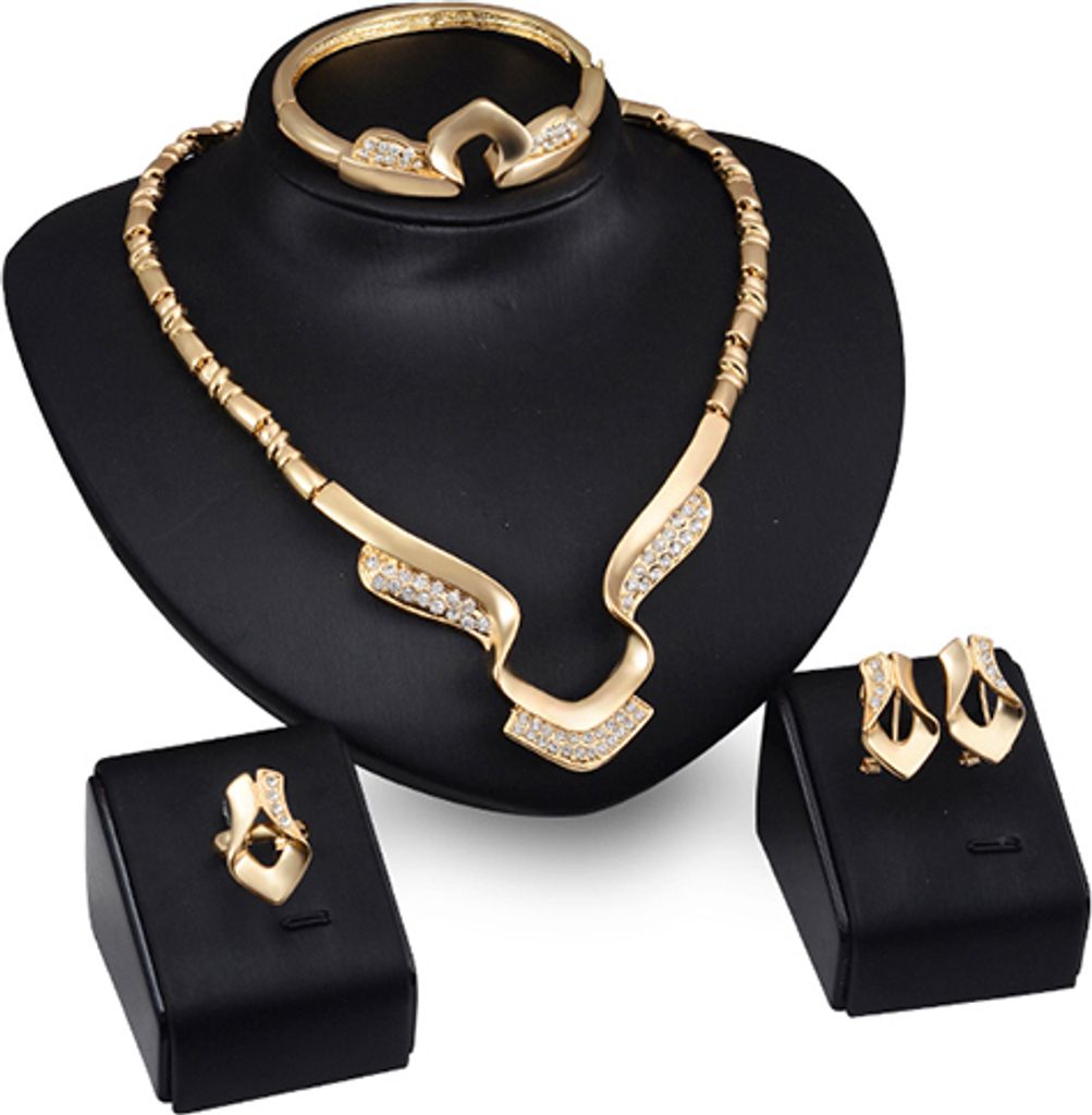 Stilvolles Bankett-Party-Legierungs-Choker-Halsketten-Armband-Ring-Ohrring-Set für Damen