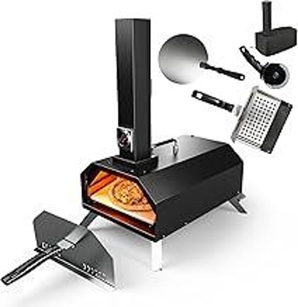 Outdoor Pizzaofen, Holzpellet-pizzarette, 30,5 cm, mit Pizzaschieber und Pizzaschneider für Strand, Camping
