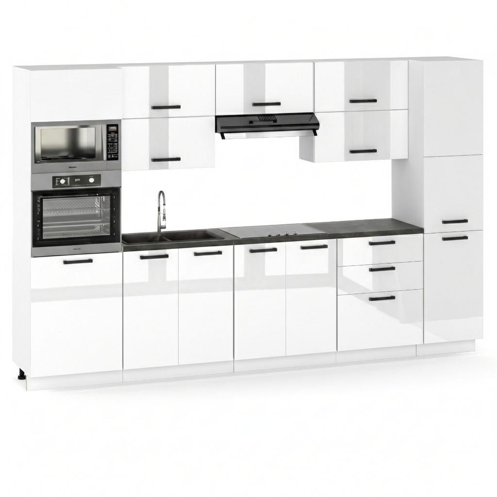 ULWEHOME | Küchenzeile 300 cm Weiß Hochglanz mit 2 Produktbild  KI-generiertes Bild
