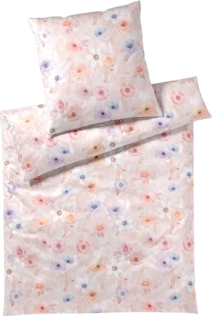 Elegante Mako Satin Bettwäsche Pastel 24519-1 Blumen rosarot 135x200