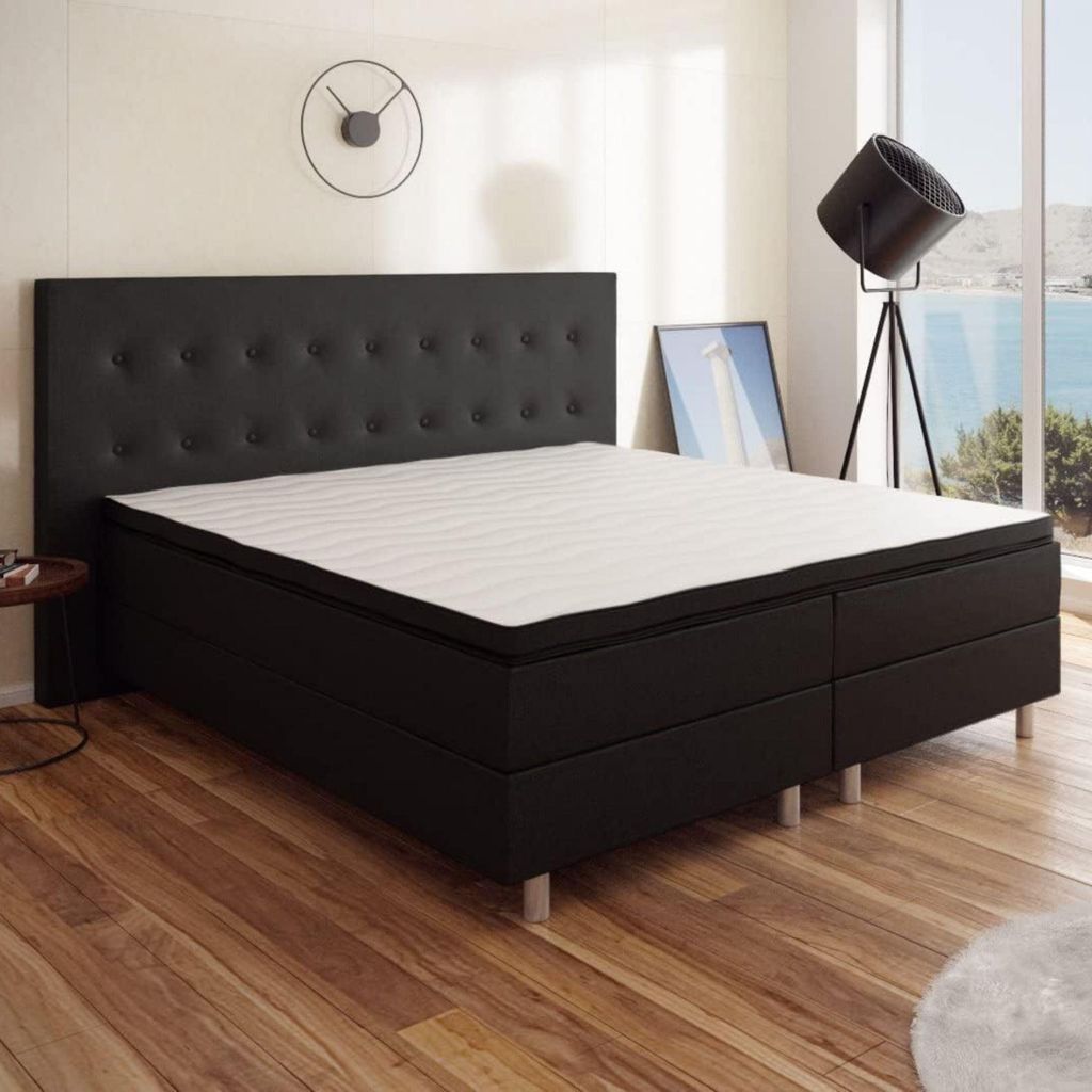 4myBaby GmbH - Boxspringbett | Neo First Class Boxspringbett 140x200 |Boxspringbett mit Matratze | Polsterbett 140x200 mit Matratze| Schwarz