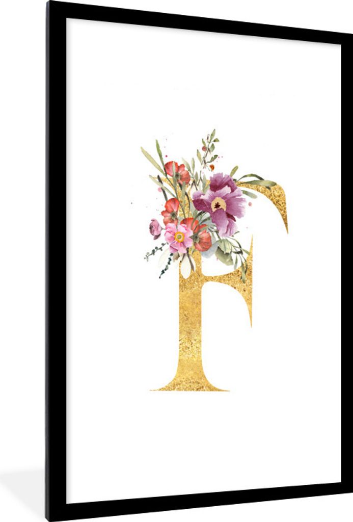 MuchoWow MuchoWow Gerahmtes Poster Brief - Blume - Illustration 60x90 cm - Poster mit zchwarzem Bilderrahmen - Dekoration - Wandposter Wohnzimm...