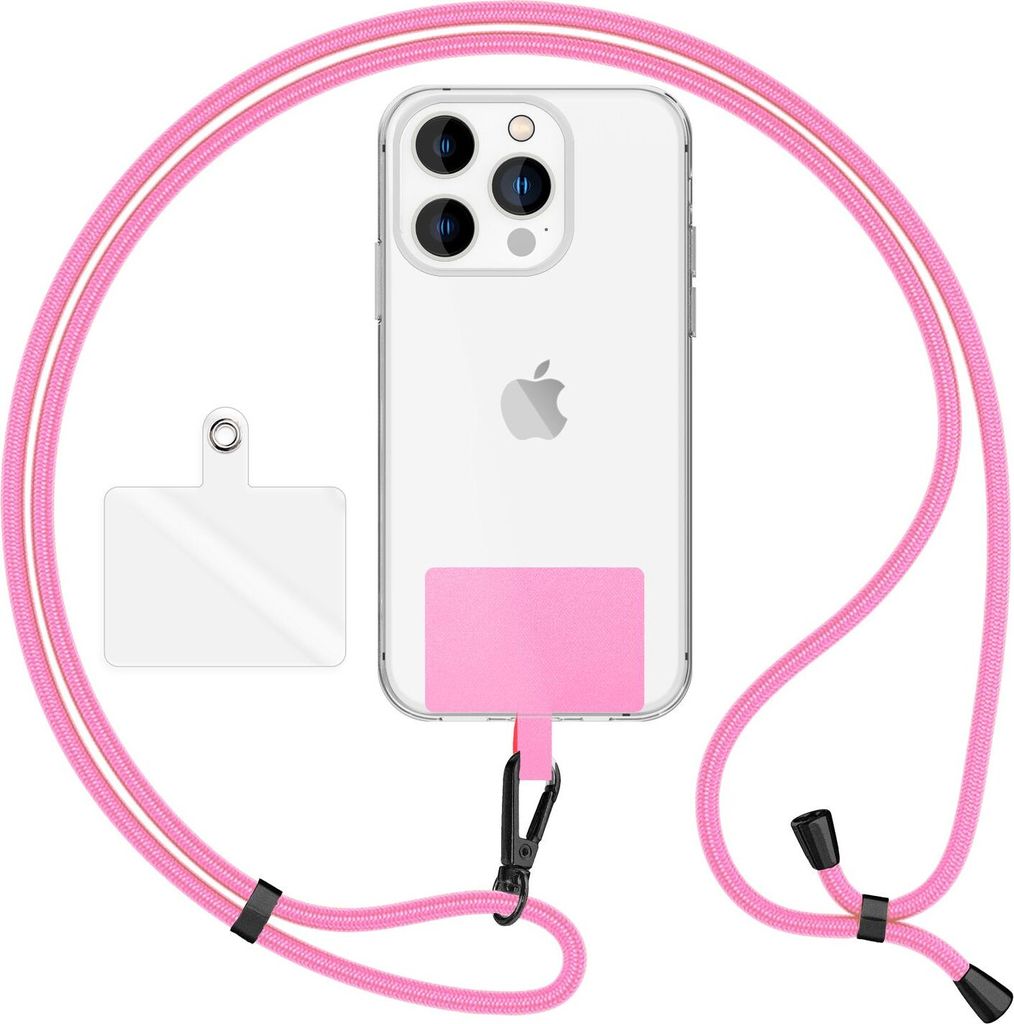 HoldMe Air Edition - Universal Lanyard mit 2 Pads & Karabinerhaken (matt-schwarz) - 160cm Handyband zum Umhängen - Rosa