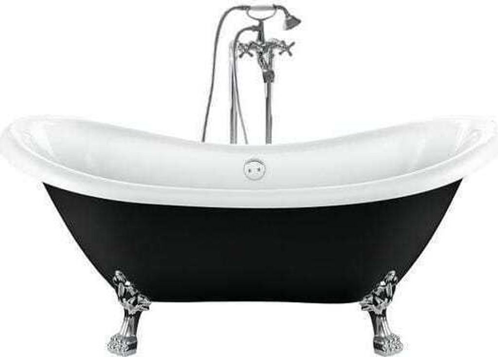 Freistehende Badewanne mit Füßen DARLINGTON SCHWARZ Löwenfüße CHROM 175 cm