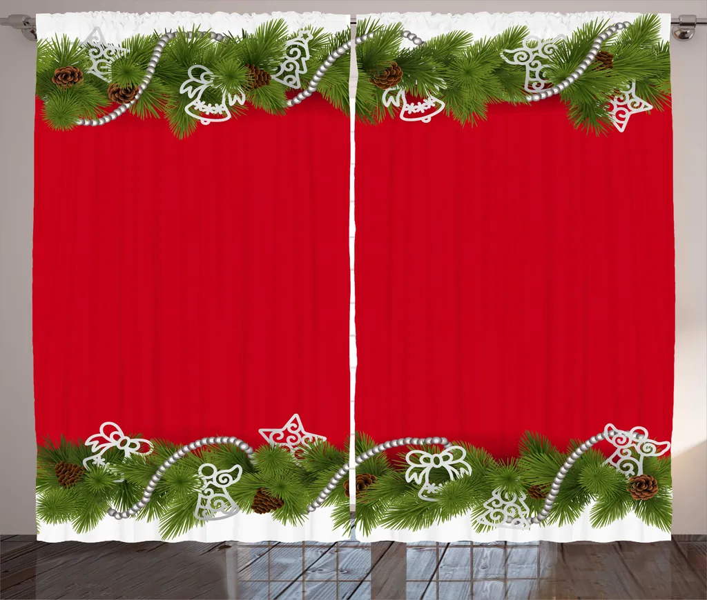 ABAKUHAUS Noël Rideau Rustique Épicéa Rouge Vert Blanc 280 x 225 cm