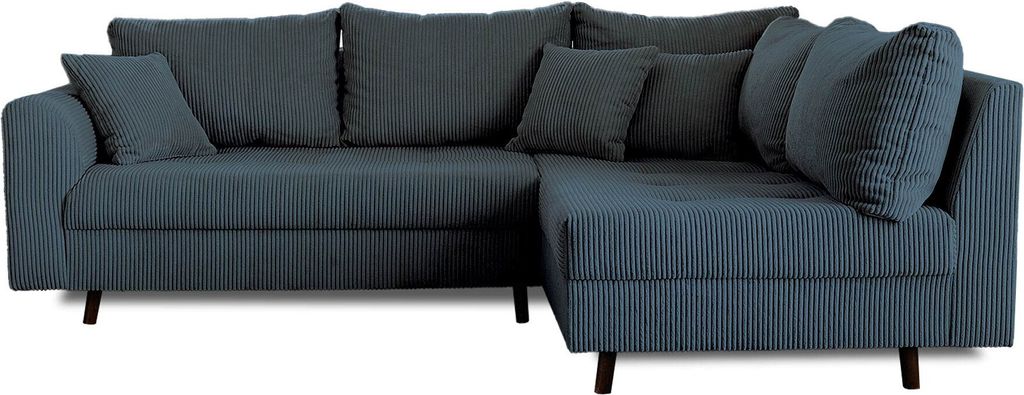 Lisa Design Rune, Ecksofa rechts, 4-Sitzer, mit hocker, aus Cord , Nachtblau