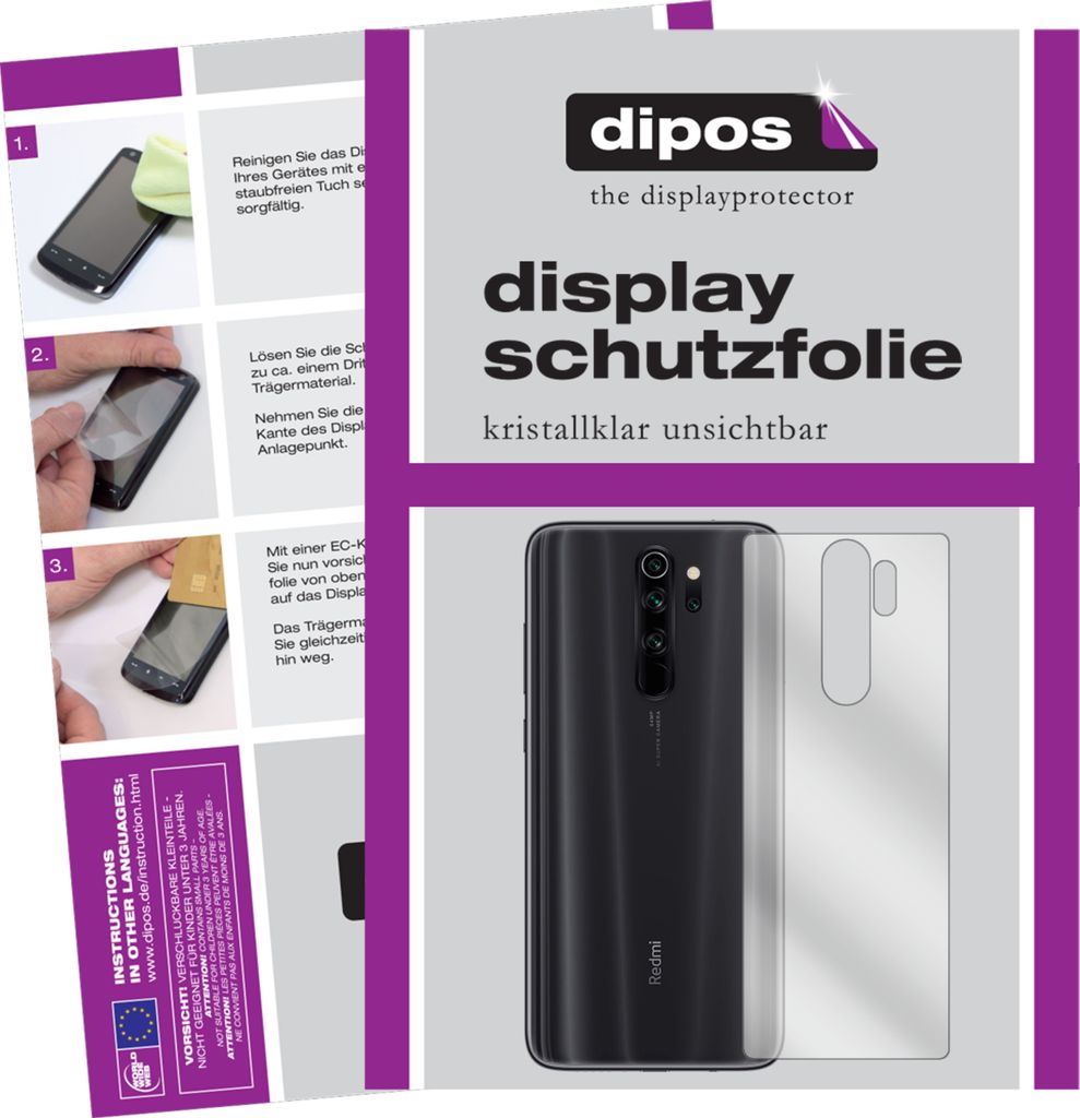 5x Schutzfolie für Xiaomi Redmi Note 8 Pro Rückseite klar Displayschutzfolie Folie Display Schutz dipos