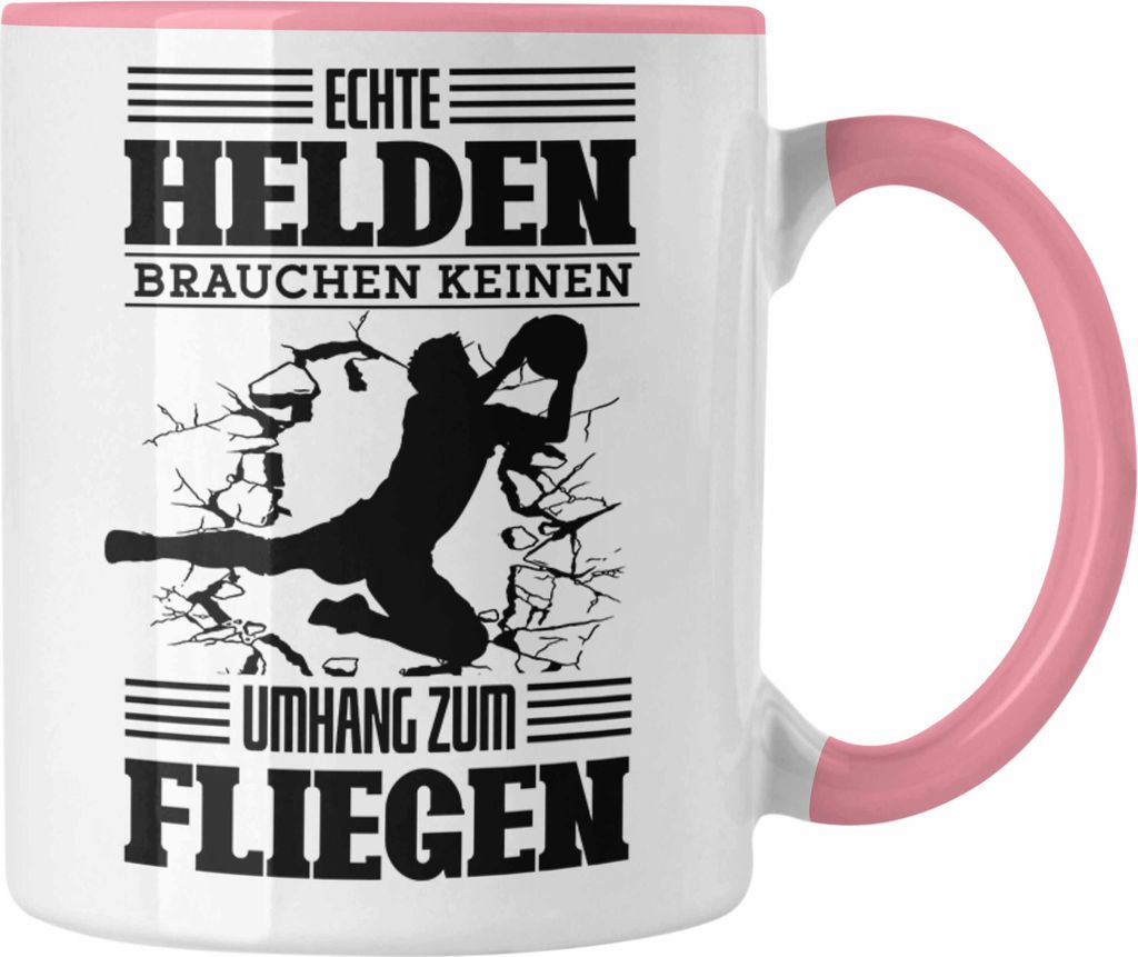 Trendation - Torwart Tasse Geschenk Spruch Lustig Echte Helden Brauchen Keinen Umhang zum Fliegen Geschenkidee Geburtstag Fußball (Rosa)