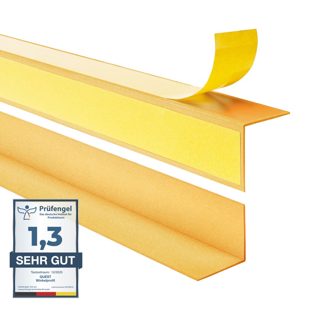 Winkelprofil Selbstklebend QUEST 35x18 mm, Hart-PVC Kantenschutzprofil, Winkelleiste für Innenecken, L-Form, KTZN, gold, 200 cm