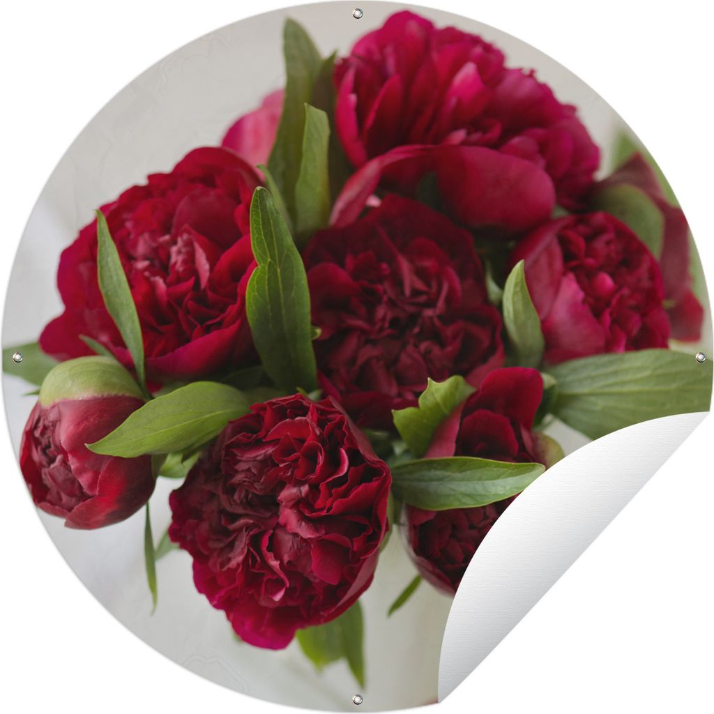 MuchoWow Gartenposter Outdoor-Poster Rund Ein Strauß roter Pfingstrosen in einer Vase Ø 150 cm Gartendeko Rundes Poster draußen