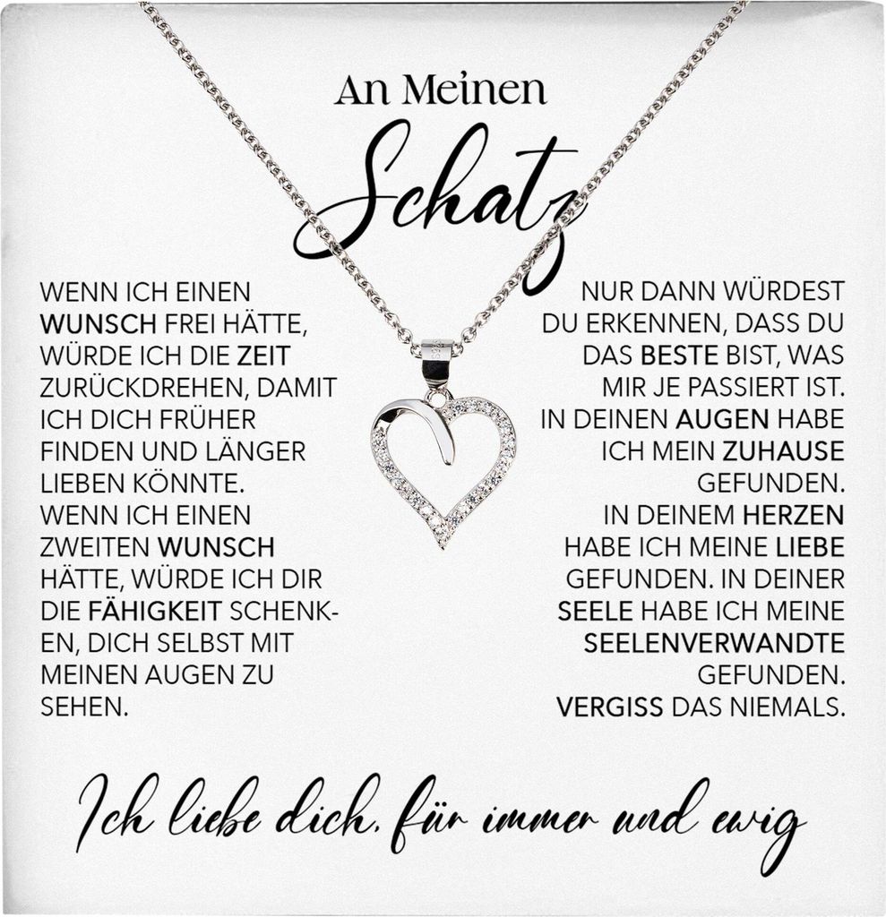 22Feels Schatz Ich Liebe Dich Frauen Geschenk Ehefrau Freundin Herz Halskette Valentinstag Hochzeitstag Jahrestag (Damen Silber 925/000 Schmuck)