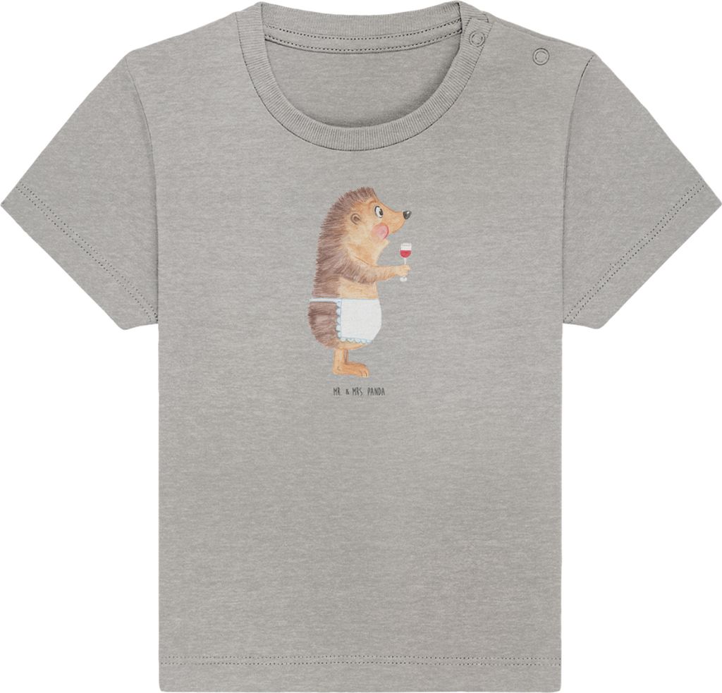 Mr. & Mrs. Panda Babyshirt Igel Wein 12. - 18. Monat - Heather Grey - Geschenk, Organic Baby T-Shirt, Shirt, Kinder, Weinglas, Spruch, Lustige Spr...