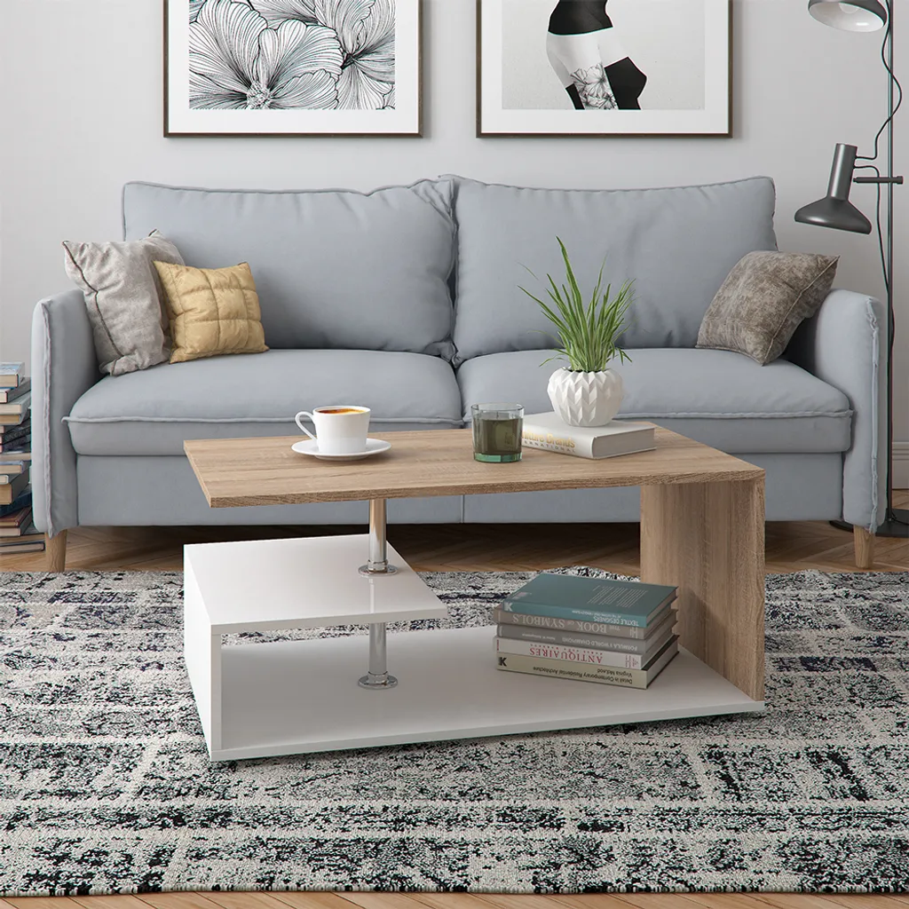 Vicco Tavolino da salotto Guillermo, 91 x 52,6 cm, Bianco/Sonoma