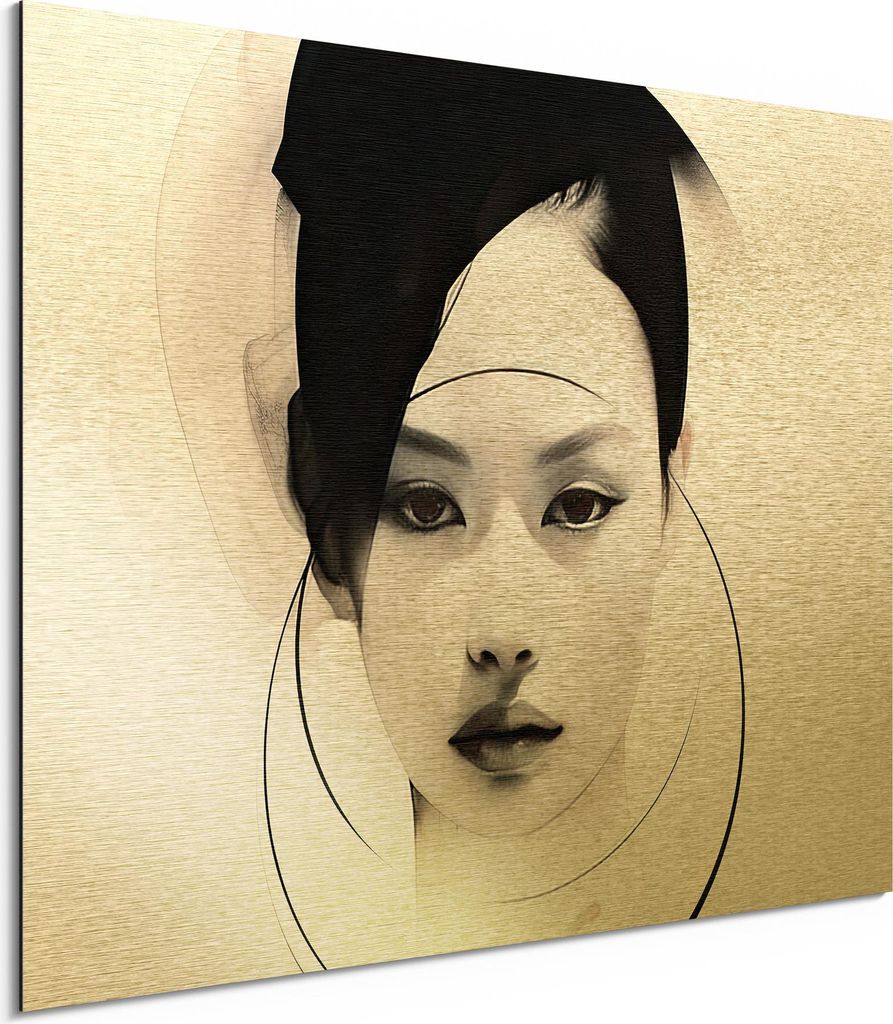 DEQORI Alu-Dibond Bild Gold 40x30 cm 'Blick in der Symmetrie' Wandbild Metall dünn Design