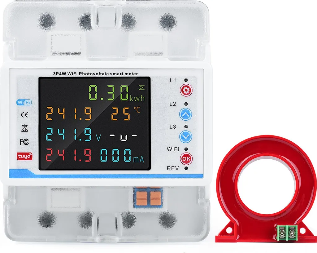 Compteur WiFi triphasé 100A avec transformateur et protection tension Tuya